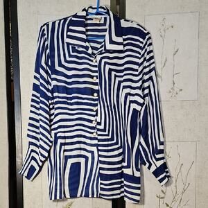 SAM Blue and White Graphic Button Down Shirt